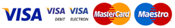 We accept Visa, Mastercard, Maestro, Visa Electron, Visa Debit and Mastercard Debit cards.